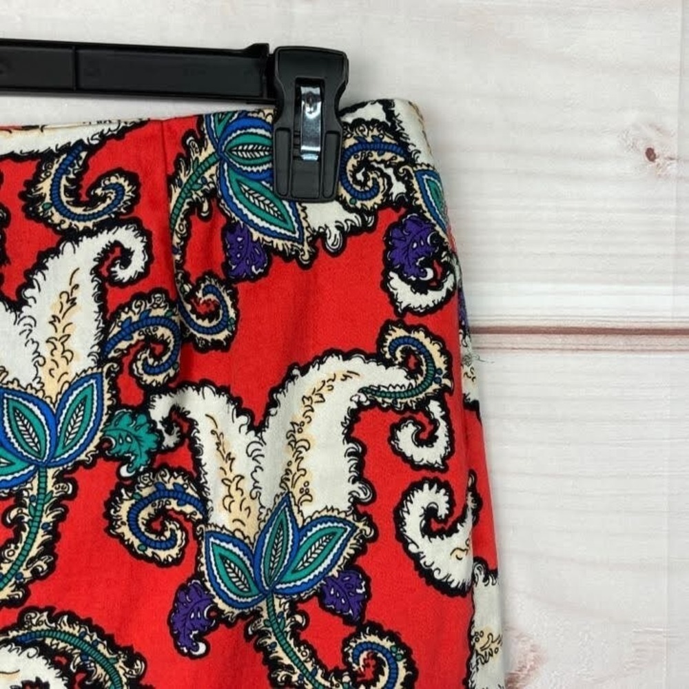Premise Skirt Womens 12 Red Paisley Cotton Stretch Pencil Knee Length Colorful - Picture 3 of 6